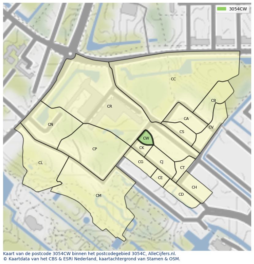 Afbeelding van het postcodegebied 3054 CW op de kaart.