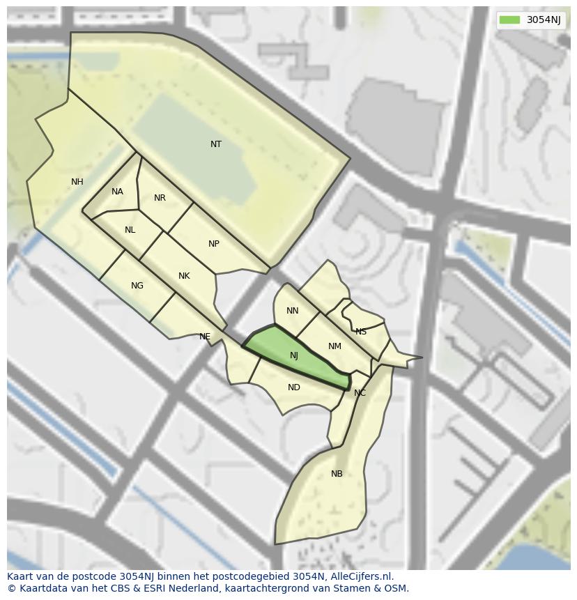 Afbeelding van het postcodegebied 3054 NJ op de kaart.