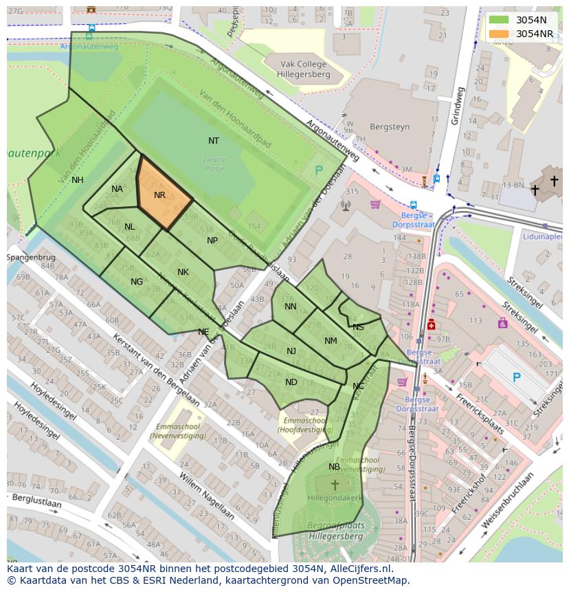 Afbeelding van het postcodegebied 3054 NR op de kaart.