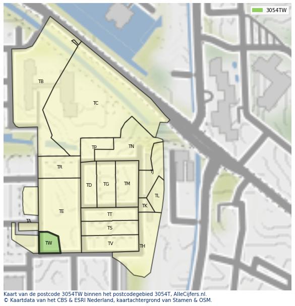 Afbeelding van het postcodegebied 3054 TW op de kaart.