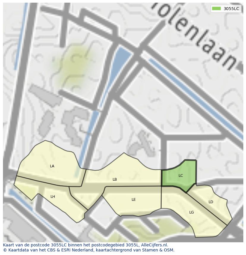 Afbeelding van het postcodegebied 3055 LC op de kaart.