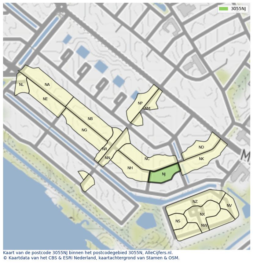 Afbeelding van het postcodegebied 3055 NJ op de kaart.