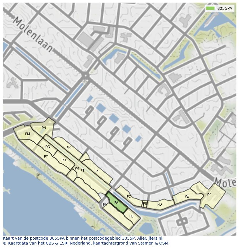 Afbeelding van het postcodegebied 3055 PA op de kaart.