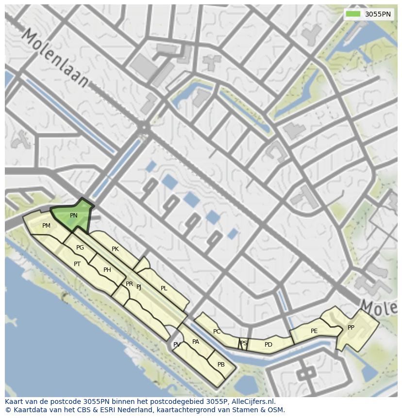 Afbeelding van het postcodegebied 3055 PN op de kaart.