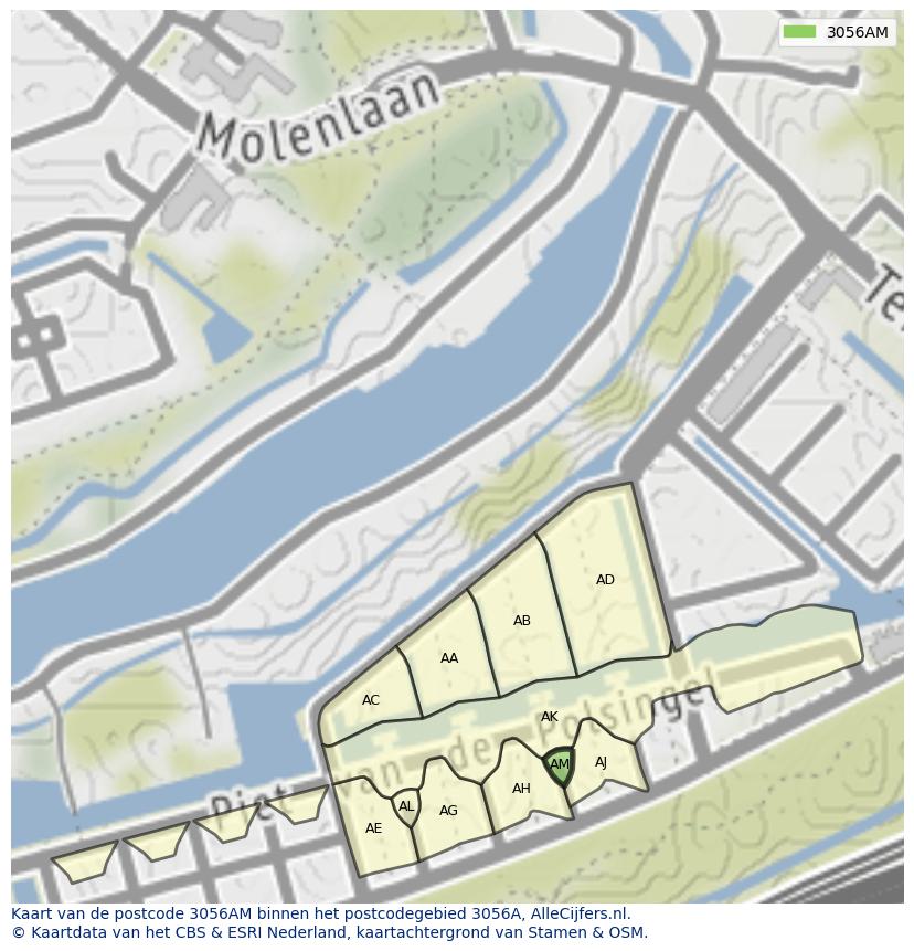 Afbeelding van het postcodegebied 3056 AM op de kaart.
