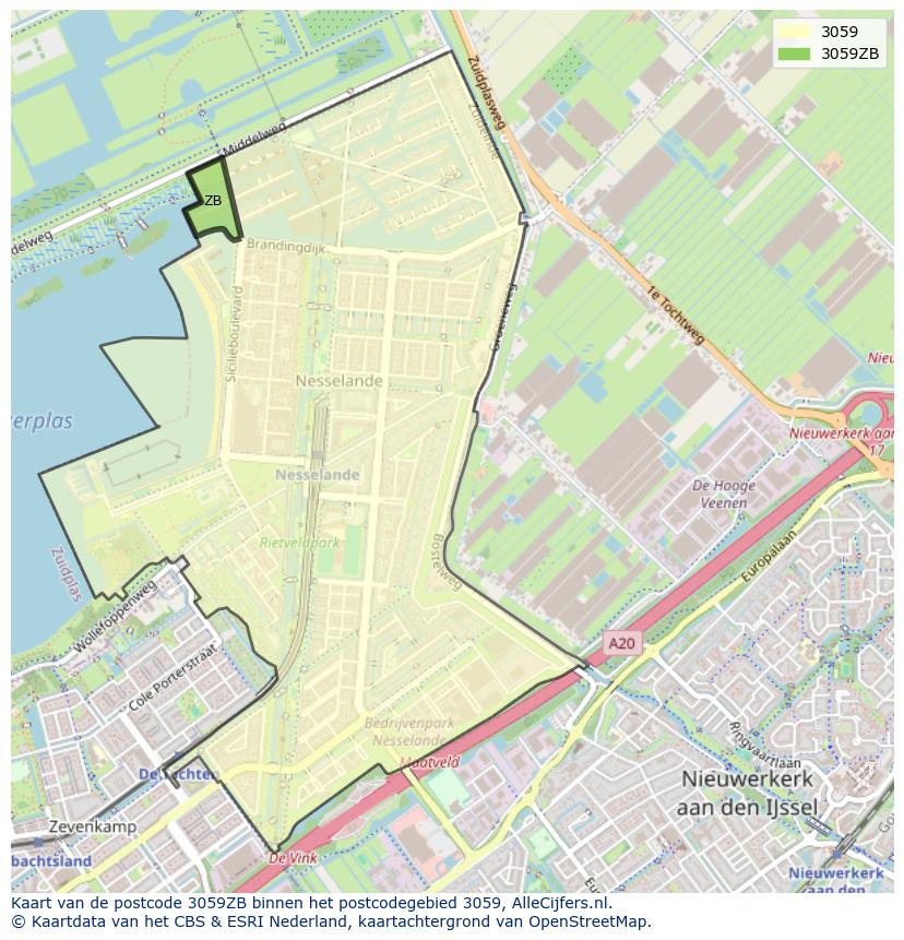 Afbeelding van het postcodegebied 3059 ZB op de kaart.