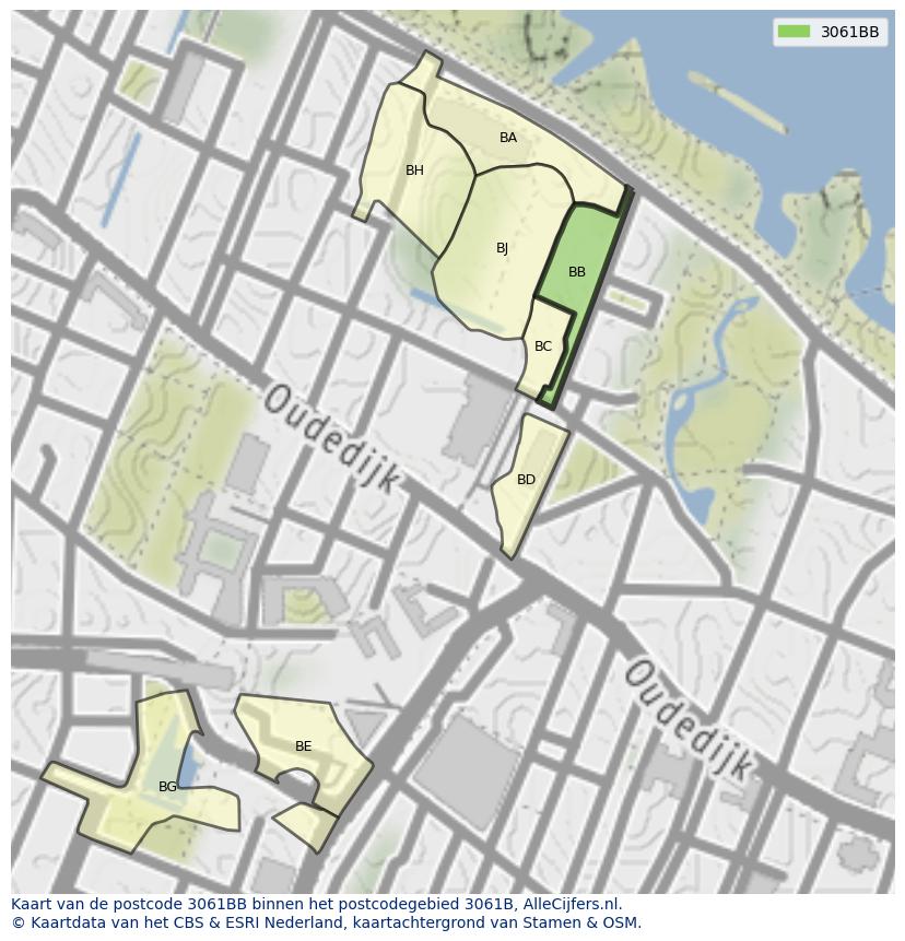 Afbeelding van het postcodegebied 3061 BB op de kaart.