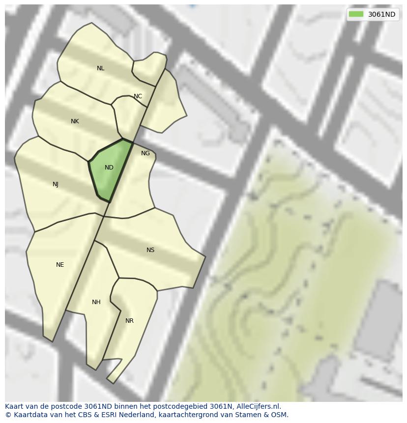 Afbeelding van het postcodegebied 3061 ND op de kaart.