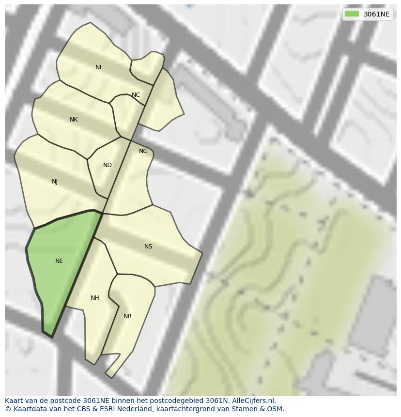 Afbeelding van het postcodegebied 3061 NE op de kaart.