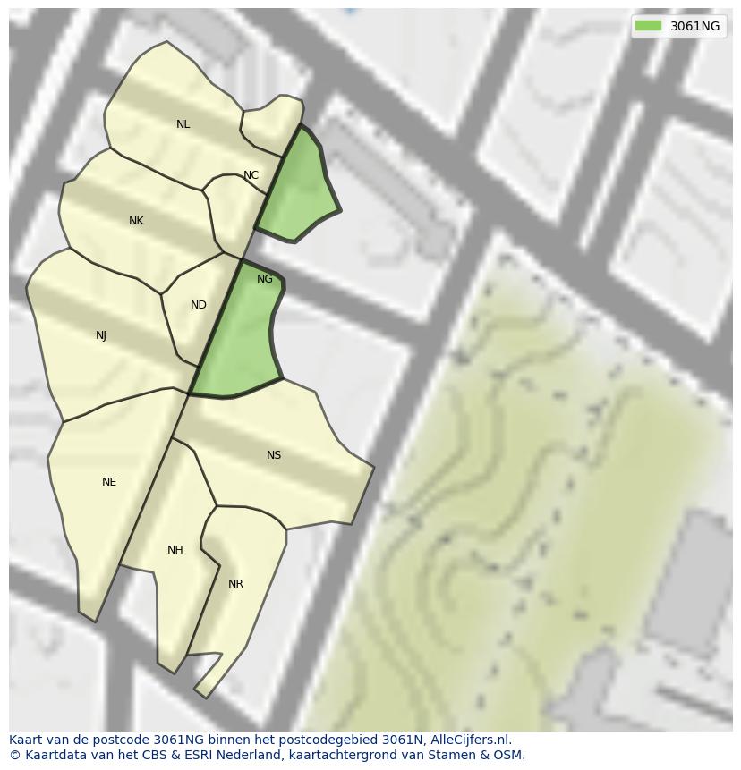 Afbeelding van het postcodegebied 3061 NG op de kaart.