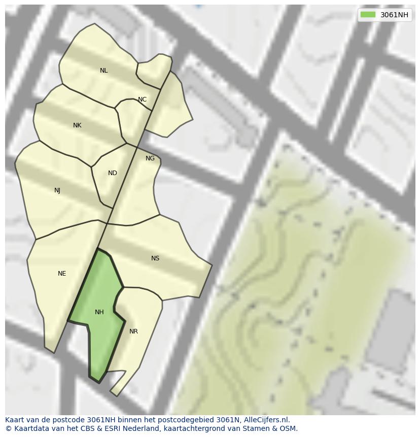 Afbeelding van het postcodegebied 3061 NH op de kaart.