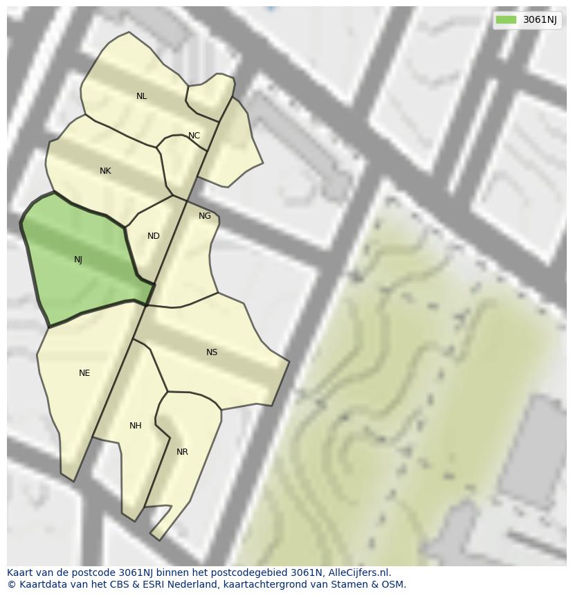 Afbeelding van het postcodegebied 3061 NJ op de kaart.