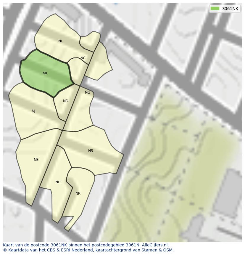 Afbeelding van het postcodegebied 3061 NK op de kaart.