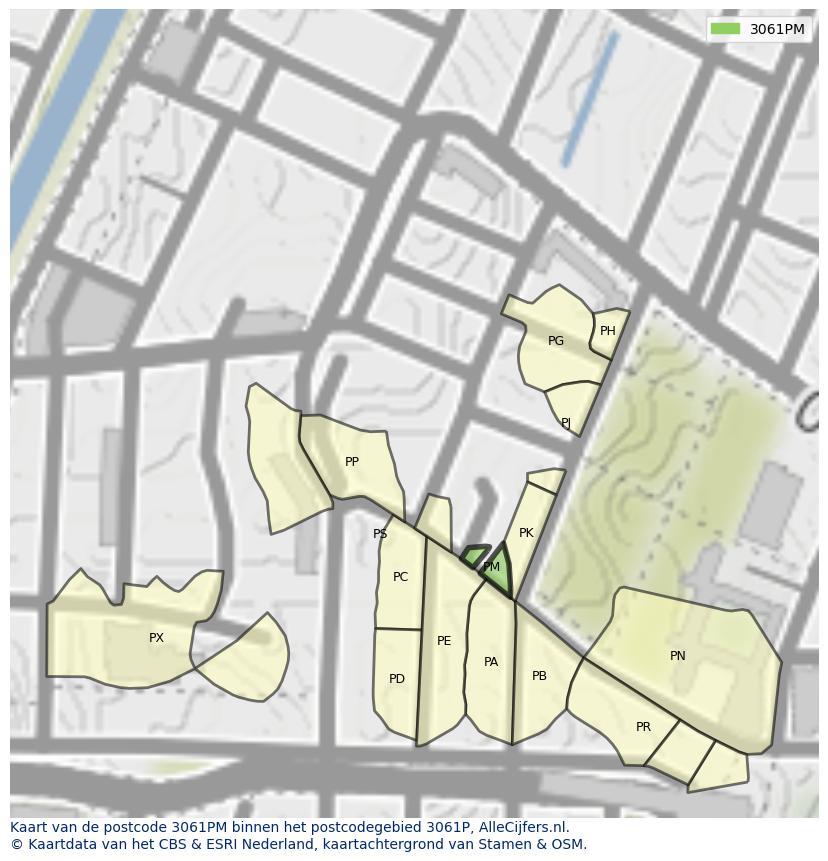 Afbeelding van het postcodegebied 3061 PM op de kaart.