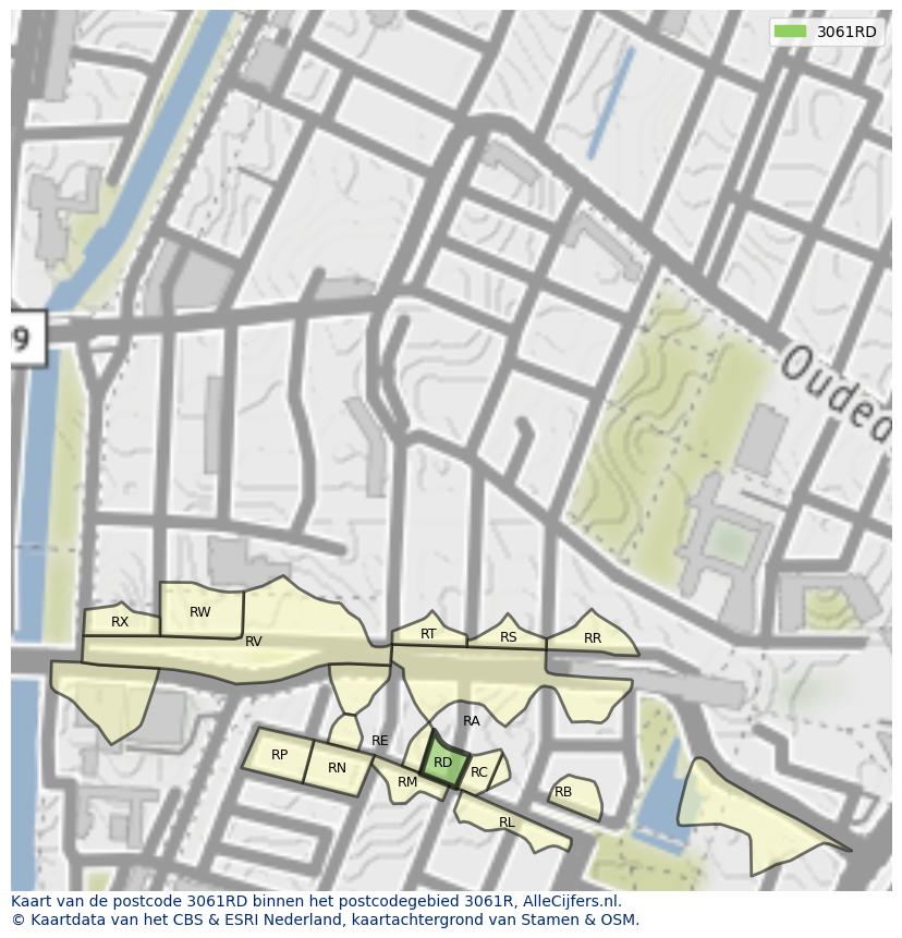 Afbeelding van het postcodegebied 3061 RD op de kaart.