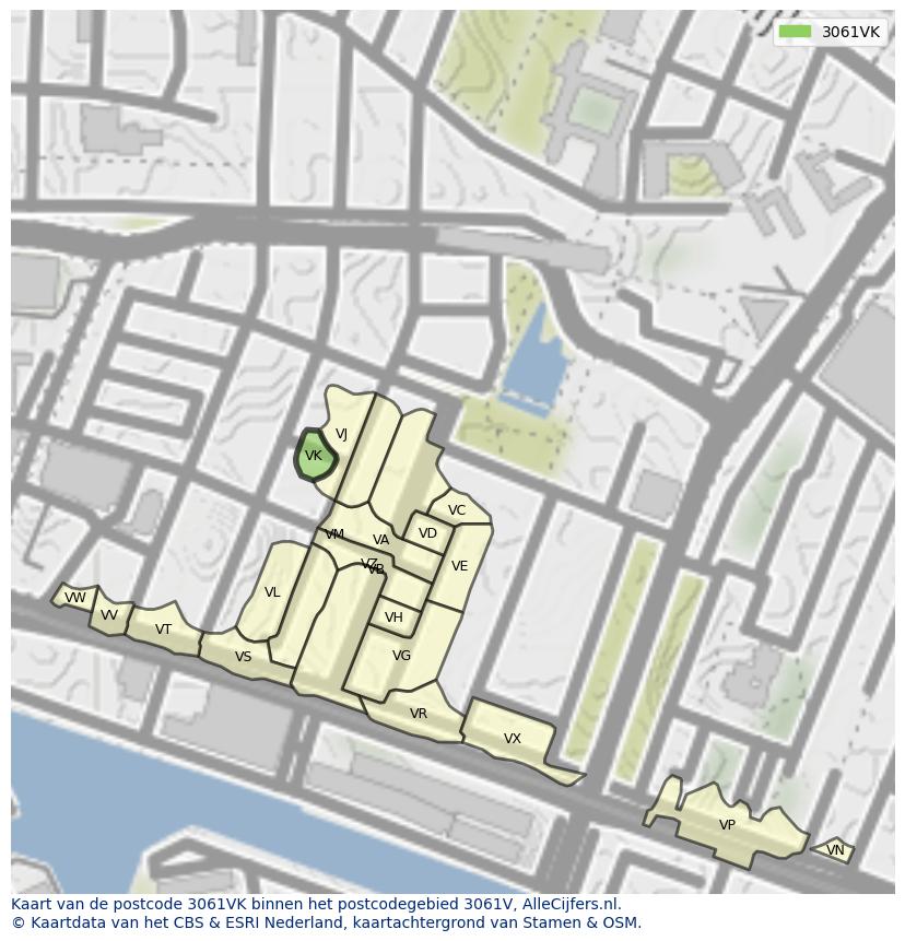Afbeelding van het postcodegebied 3061 VK op de kaart.