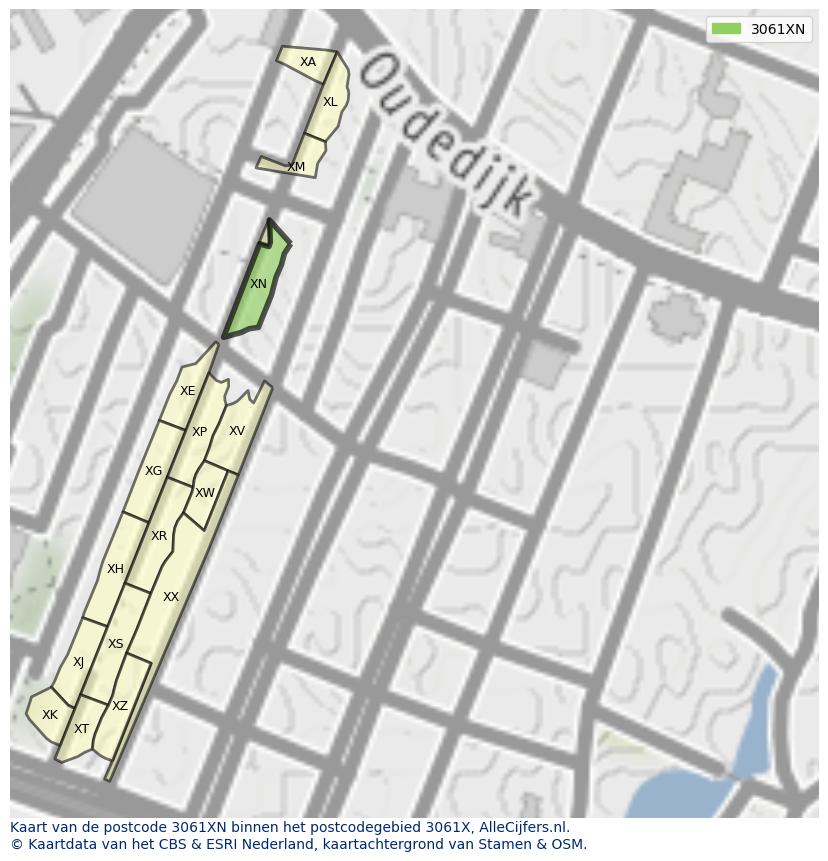 Afbeelding van het postcodegebied 3061 XN op de kaart.