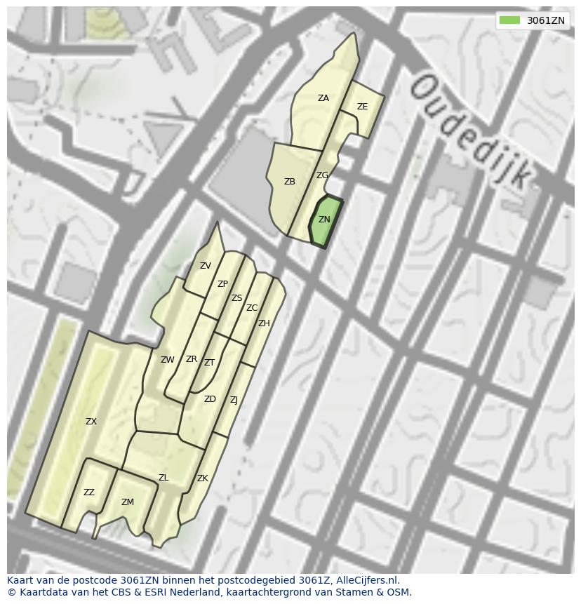 Afbeelding van het postcodegebied 3061 ZN op de kaart.