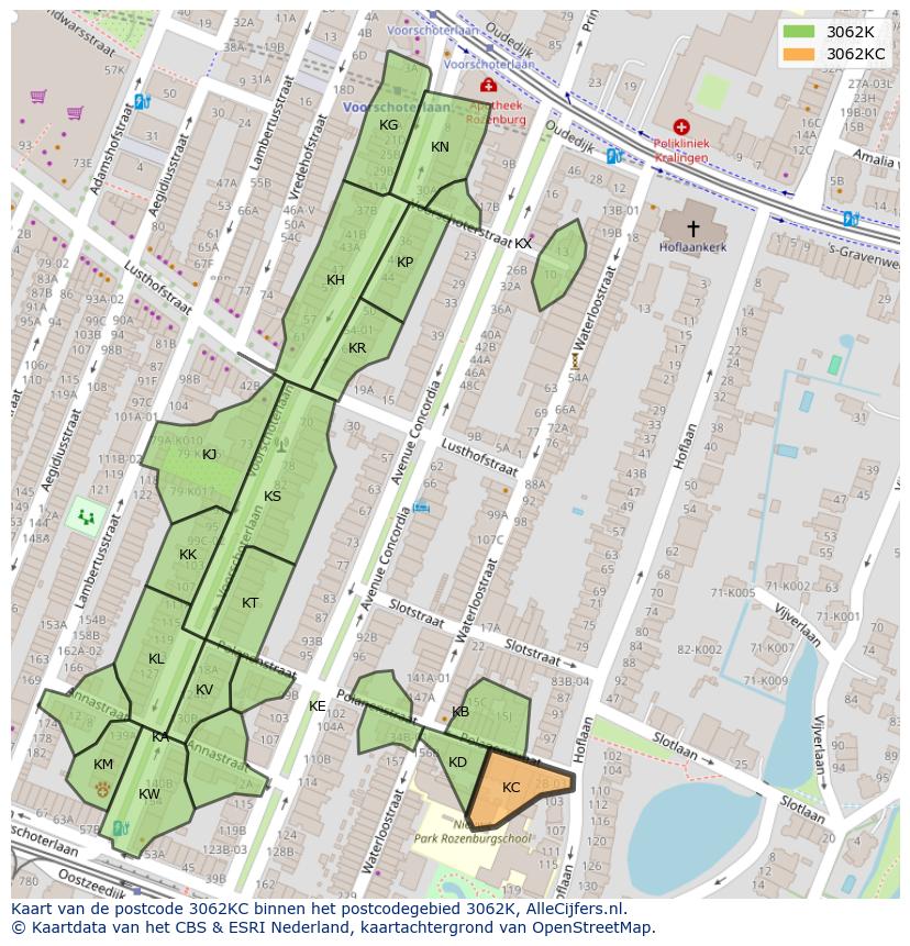 Afbeelding van het postcodegebied 3062 KC op de kaart.