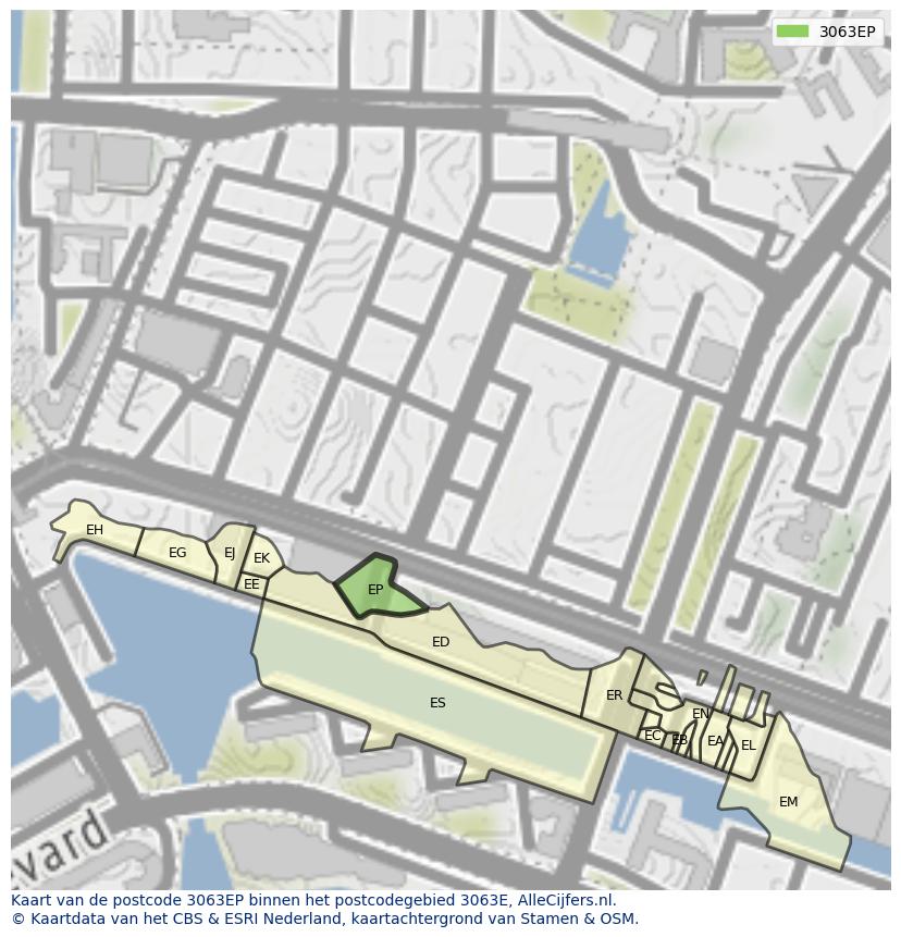 Afbeelding van het postcodegebied 3063 EP op de kaart.
