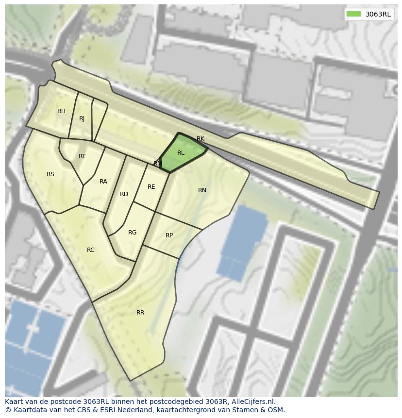 Afbeelding van het postcodegebied 3063 RL op de kaart.