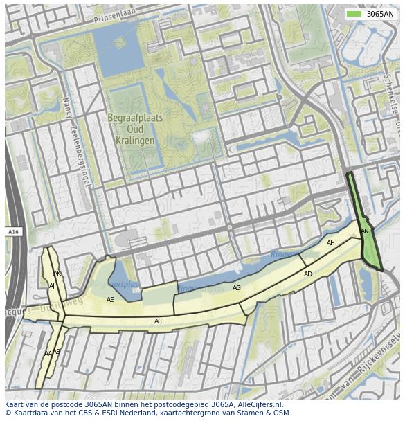 Afbeelding van het postcodegebied 3065 AN op de kaart.