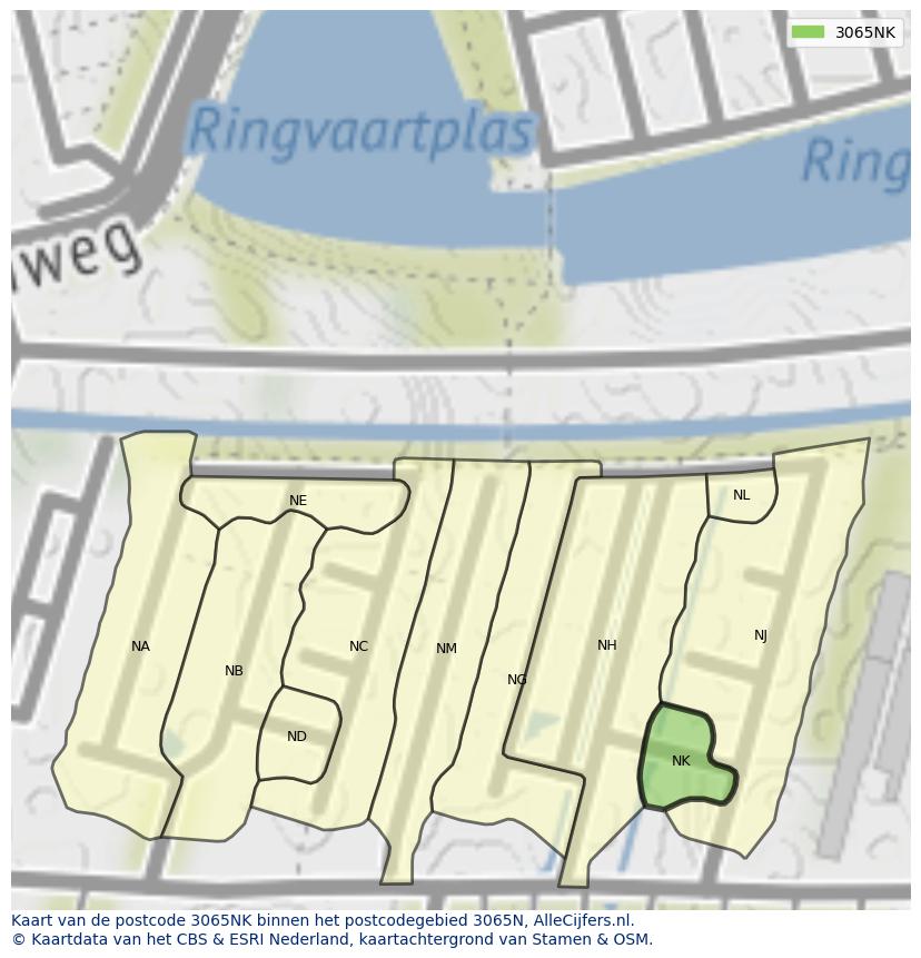 Afbeelding van het postcodegebied 3065 NK op de kaart.