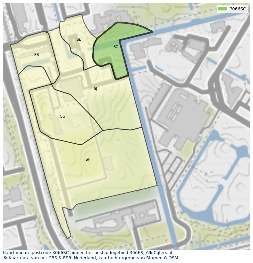 Afbeelding van het postcodegebied 3066 SC op de kaart.