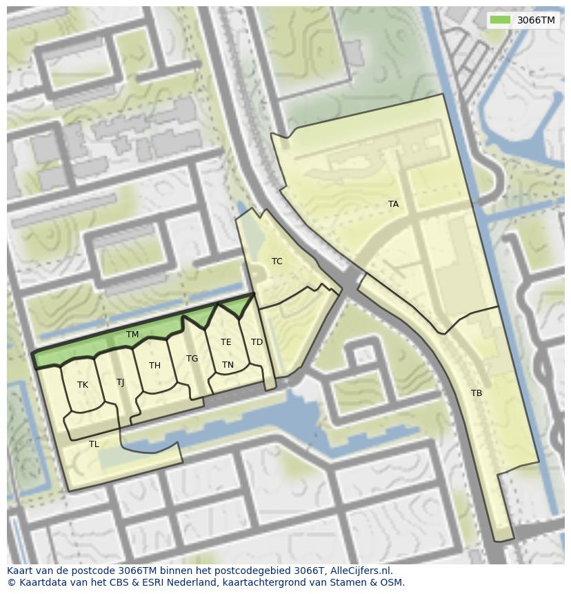 Afbeelding van het postcodegebied 3066 TM op de kaart.