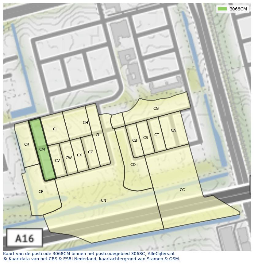 Afbeelding van het postcodegebied 3068 CM op de kaart.