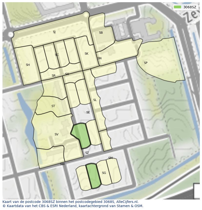 Afbeelding van het postcodegebied 3068 SZ op de kaart.