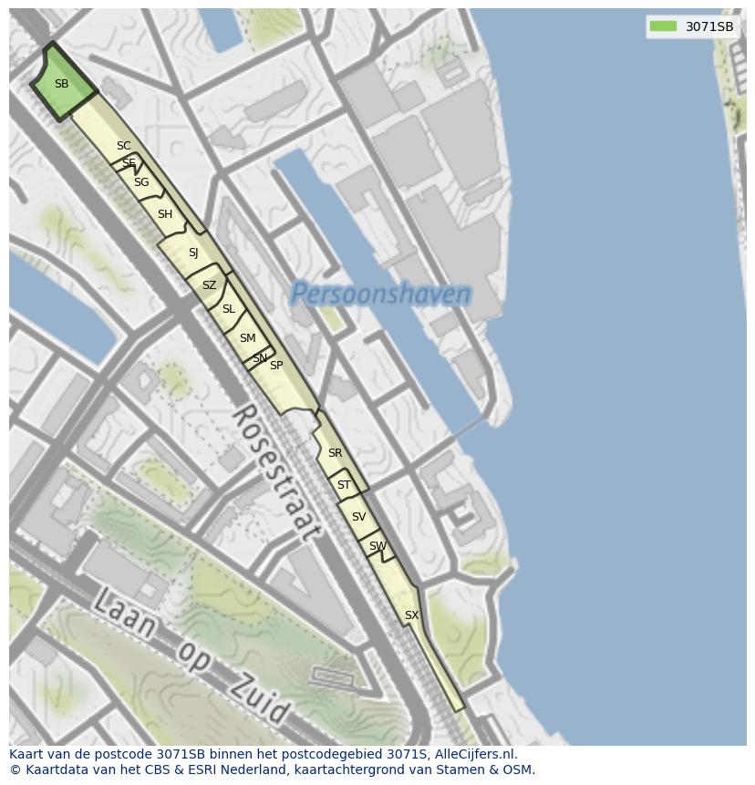 Afbeelding van het postcodegebied 3071 SB op de kaart.
