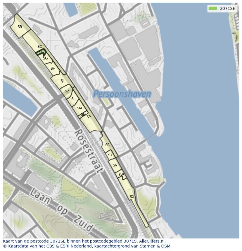 Afbeelding van het postcodegebied 3071 SE op de kaart.