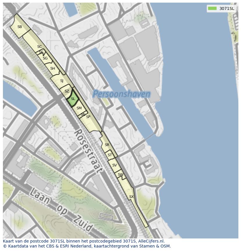 Afbeelding van het postcodegebied 3071 SL op de kaart.