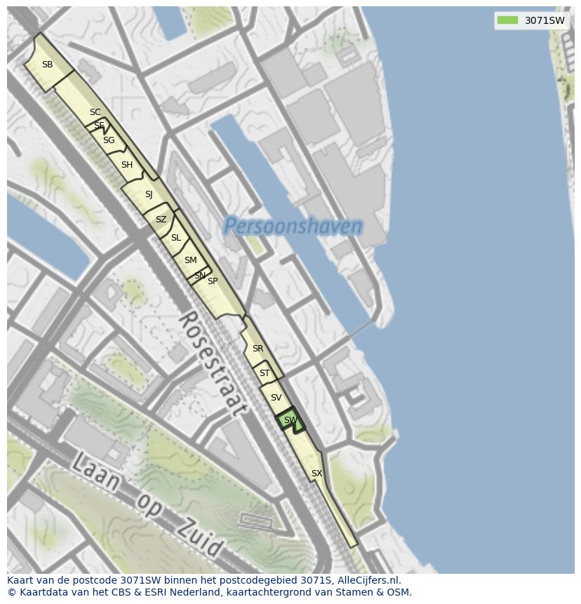 Afbeelding van het postcodegebied 3071 SW op de kaart.