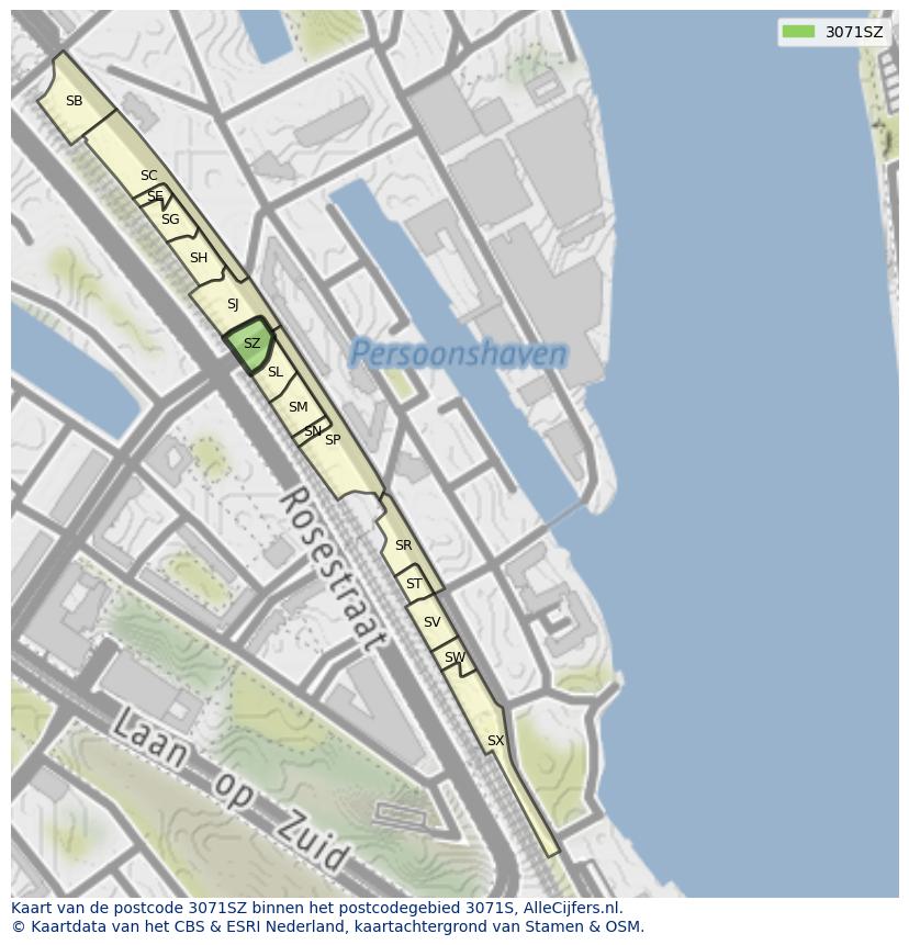 Afbeelding van het postcodegebied 3071 SZ op de kaart.