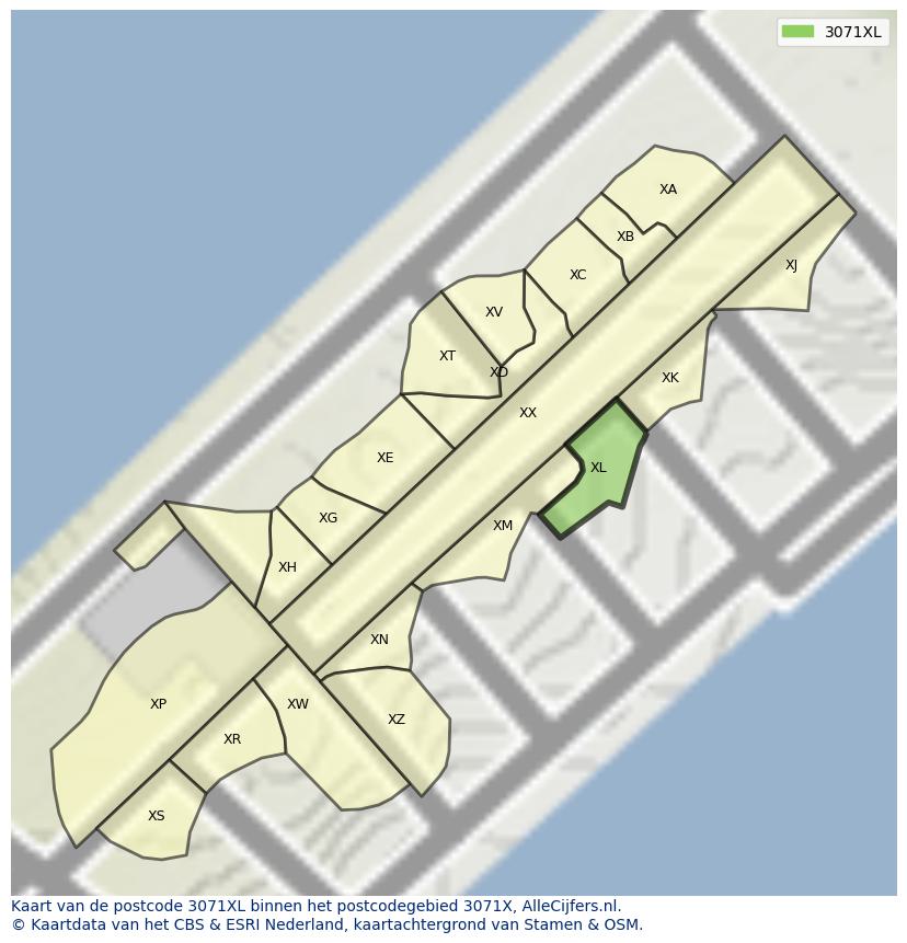Afbeelding van het postcodegebied 3071 XL op de kaart.