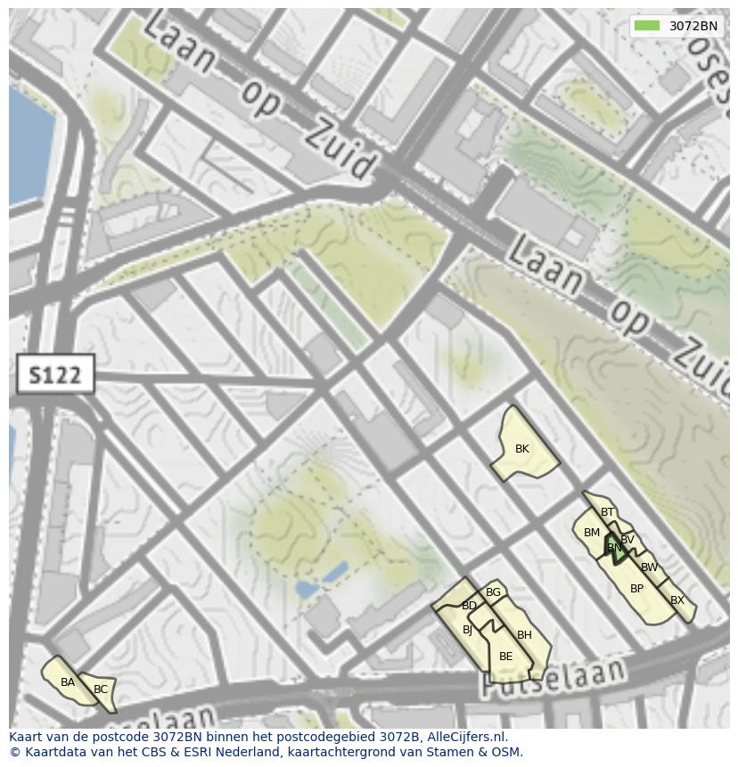 Afbeelding van het postcodegebied 3072 BN op de kaart.