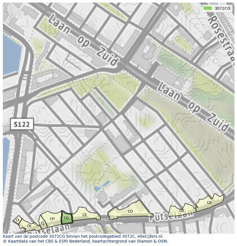 Afbeelding van het postcodegebied 3072 CG op de kaart.