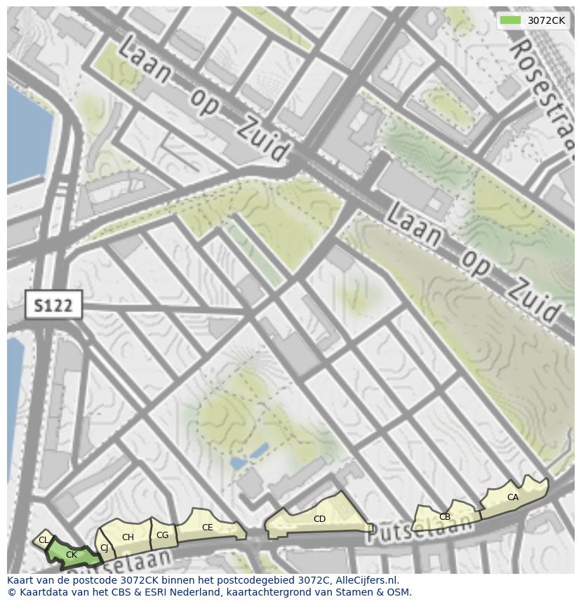 Afbeelding van het postcodegebied 3072 CK op de kaart.