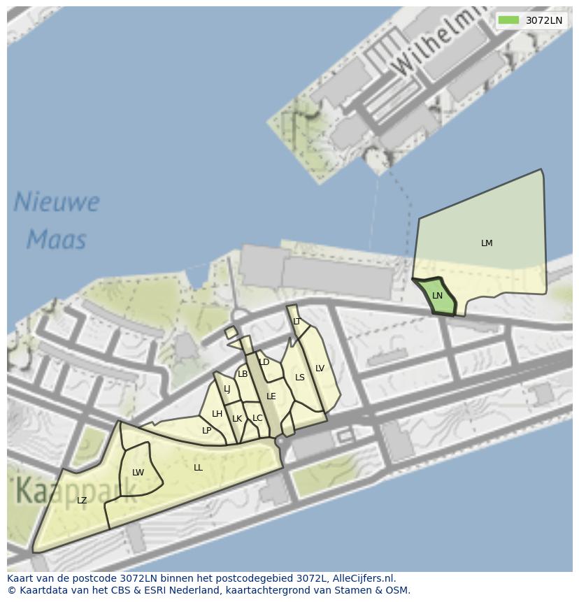 Afbeelding van het postcodegebied 3072 LN op de kaart.