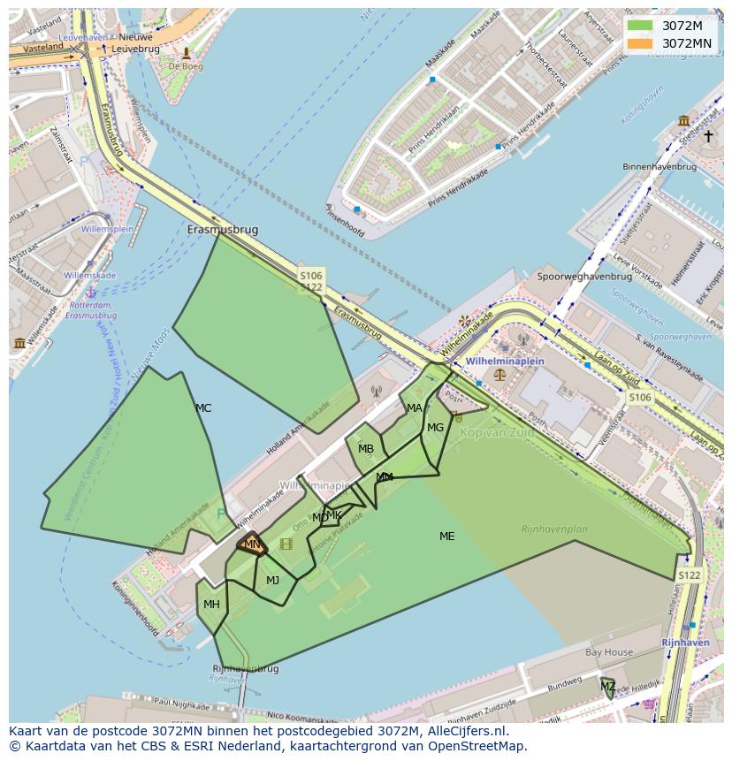 Afbeelding van het postcodegebied 3072 MN op de kaart.