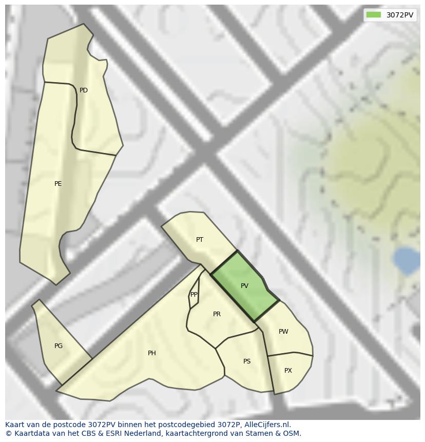 Afbeelding van het postcodegebied 3072 PV op de kaart.