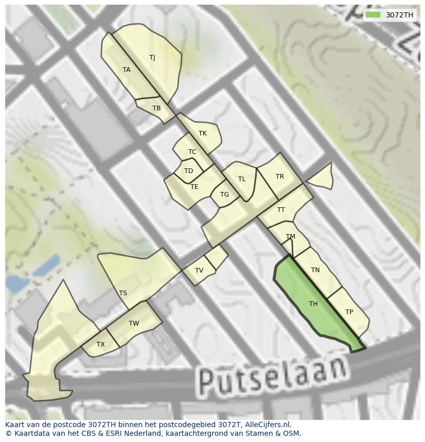 Afbeelding van het postcodegebied 3072 TH op de kaart.
