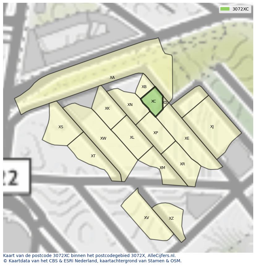 Afbeelding van het postcodegebied 3072 XC op de kaart.