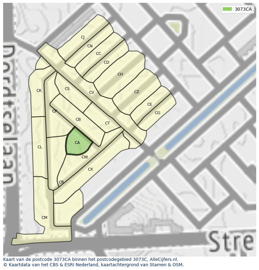 Afbeelding van het postcodegebied 3073 CA op de kaart.