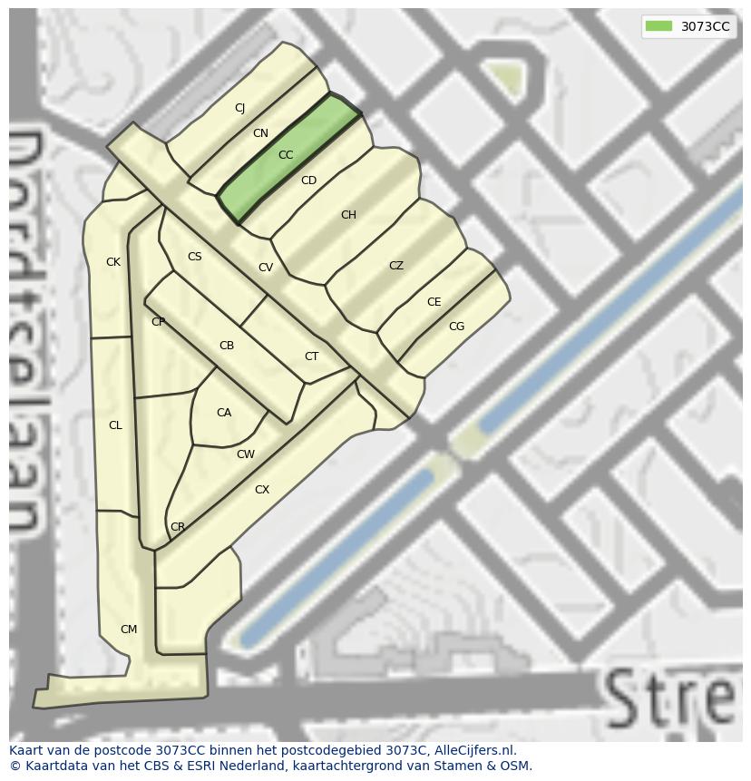 Afbeelding van het postcodegebied 3073 CC op de kaart.