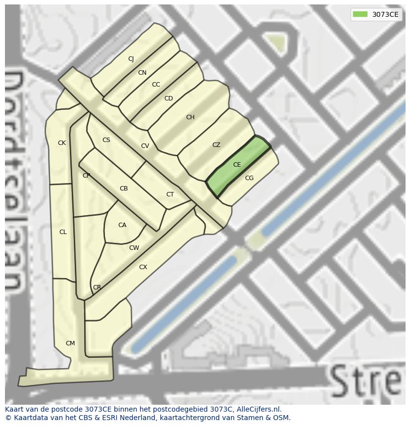 Afbeelding van het postcodegebied 3073 CE op de kaart.