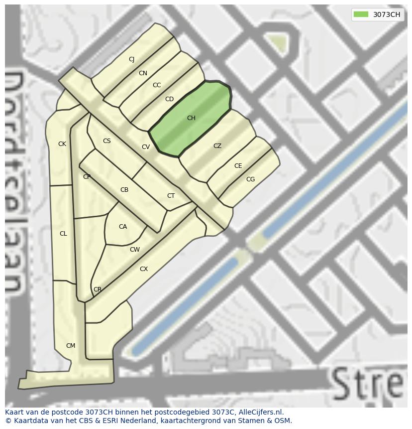 Afbeelding van het postcodegebied 3073 CH op de kaart.