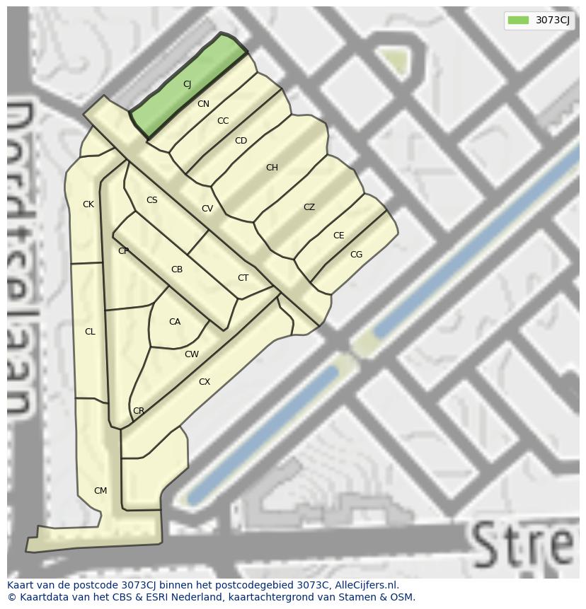 Afbeelding van het postcodegebied 3073 CJ op de kaart.